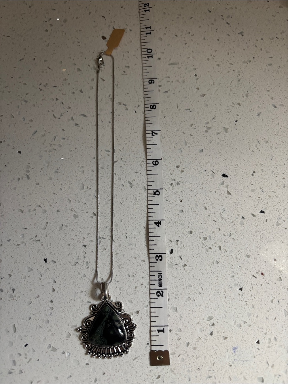 Sterling Silver Green Star Galaxy Gemstone Pendant Necklace - Picture 4 of 7